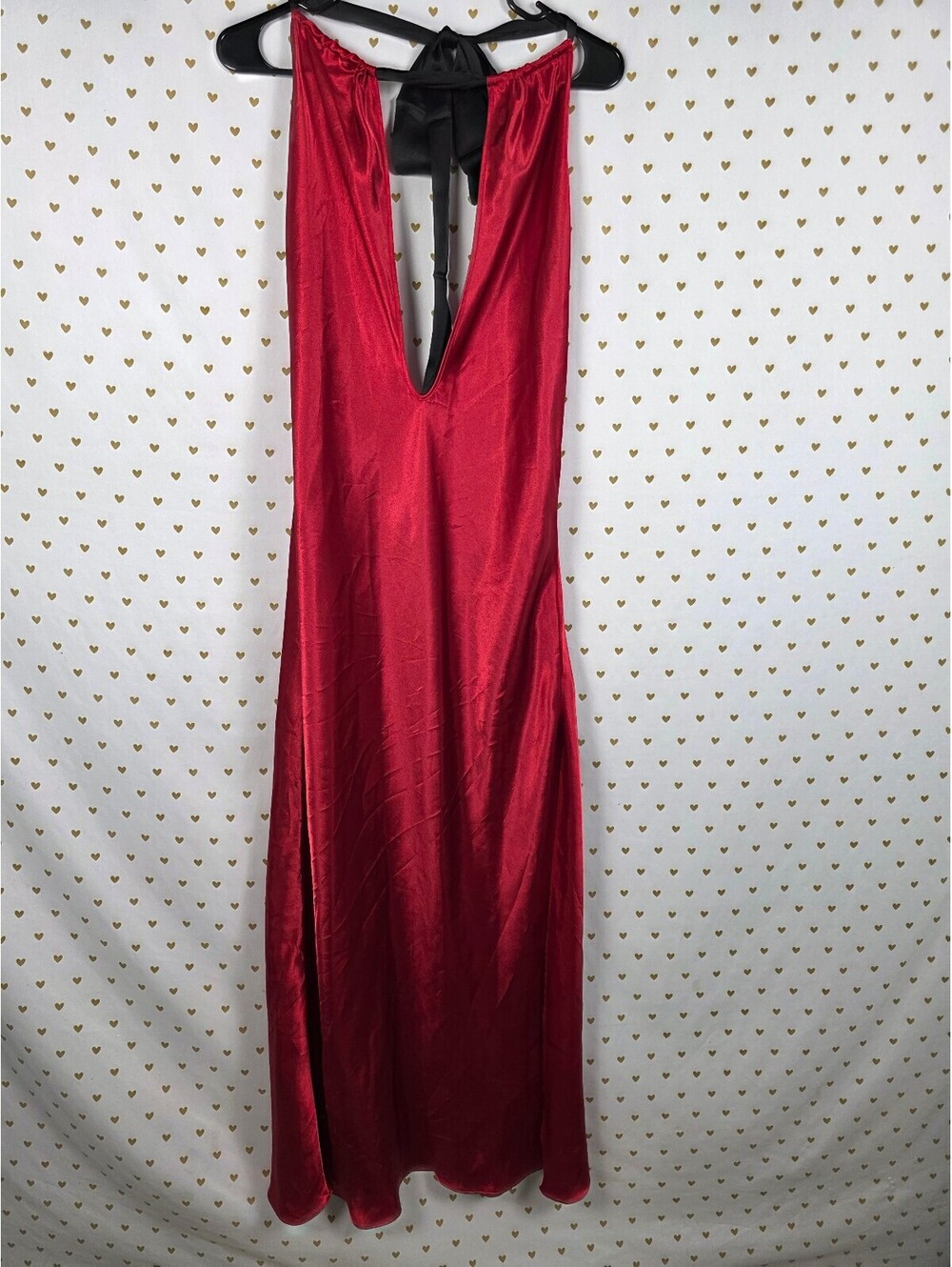 Vintage Victoria's Secret Red Satin Nightgown Slip Dress Halter Low Back M